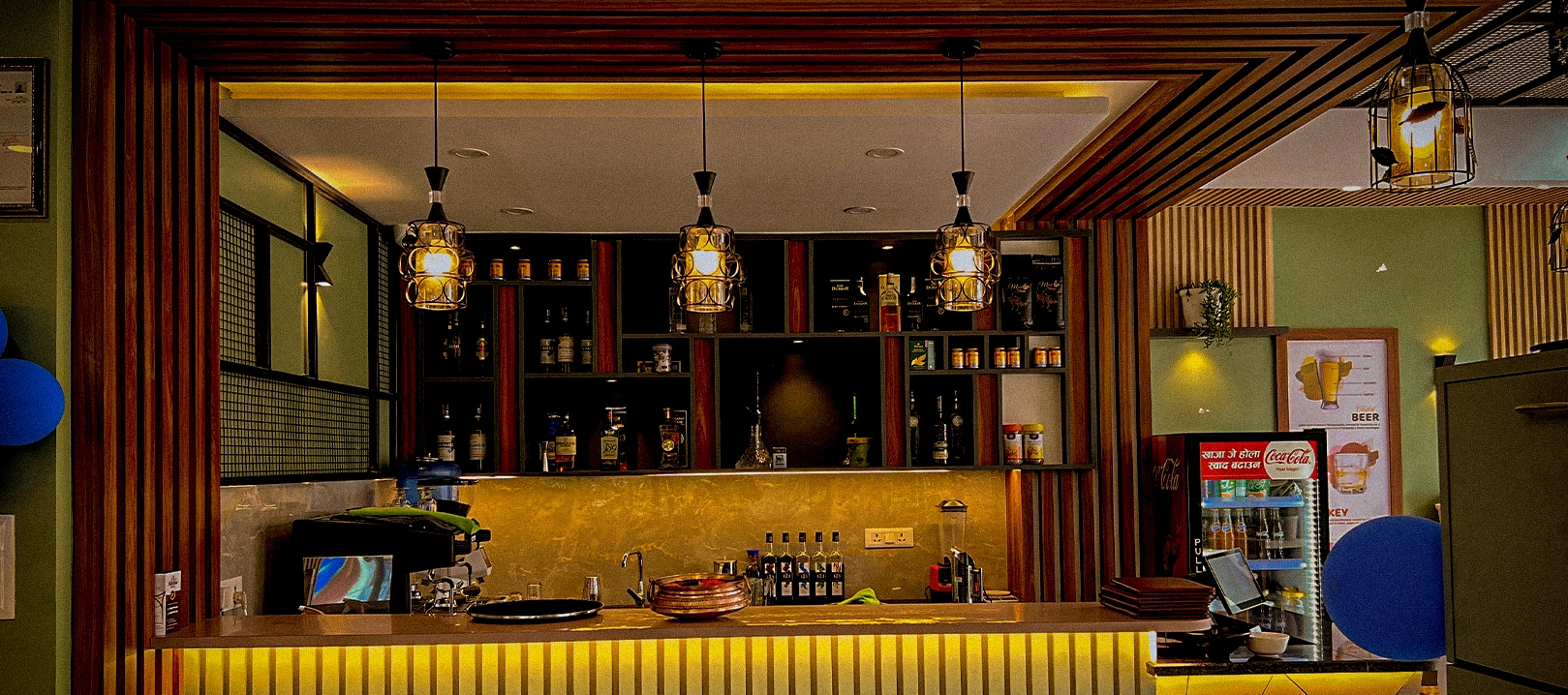 A cozy and stylish corner at Kimbu Restro Bar — where great ambiance meets great drinks.